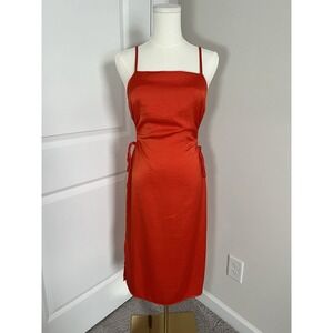 Christian Lacroix Women's Red Square Neck Keyhole Satin Dress Size Small